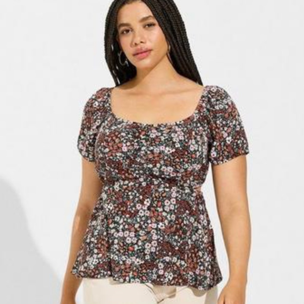 Torrid Babydoll Rayon Slub With Side Cutouts Top